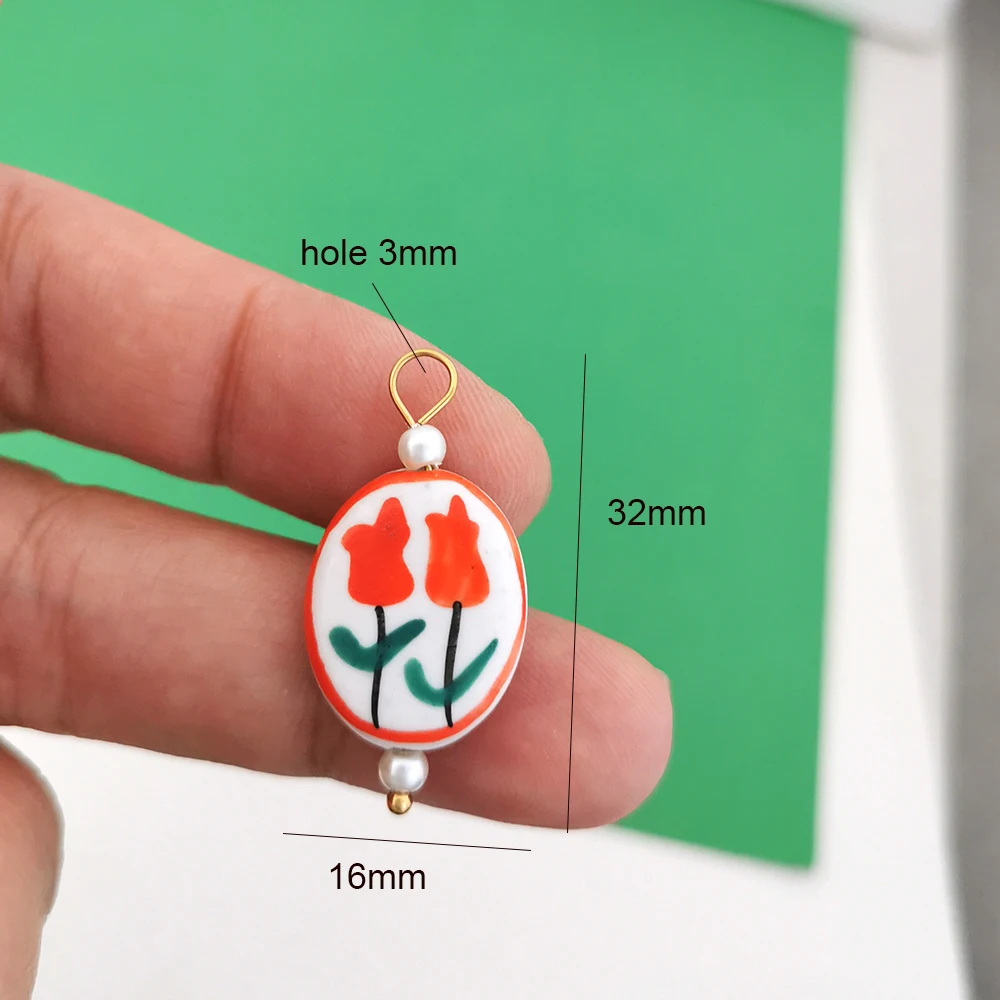 QMHJE Ceramics Pendant Charm Fish Heart Flower Moon Tulips Stainless Steel Geometric Imitation Pearl Blue Green Oval Wholesale