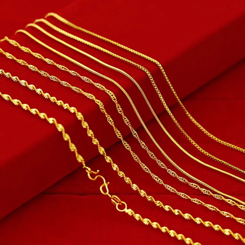 Female thin box snake bone chain 9999gold
