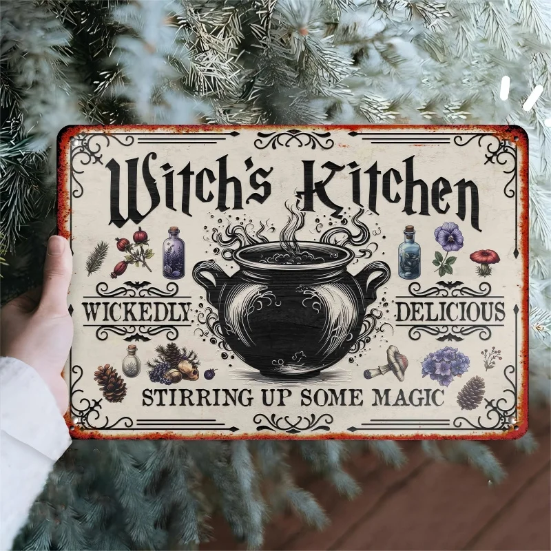 [Vintage Witch Sign] Vintage Witch's Kitchen Metal Tin Sign Wall Hanging Iron Wall Art for Home Decor, Witchcraft Theme Decor view 3