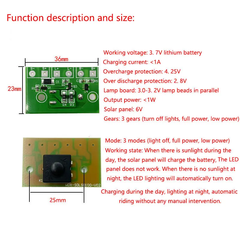 3.7V Lithium Battery Solar Light Control Circuit Module With Integrated Switch Lawn Spotlight Garden Lighting Repair Board Part