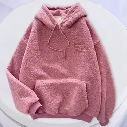 Thick Fleece Hoodie Hooded Top Cozy Fall Winter Women's Hoodie with Drawstring Patch Pocket Warm Fleece Pullover with for Cold