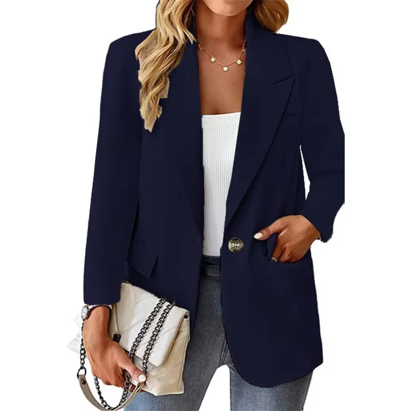Women's Slim Fit Single Button Suit Jacket Casual Solid Color Lapel Elegant Fashionable Garment for Professional Settings