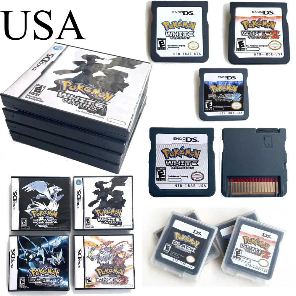 

English USA Black and White 1 2 Combined Card Combined Card with Box Cassette DS Pokemon Game Card for Ds Nds 3DS