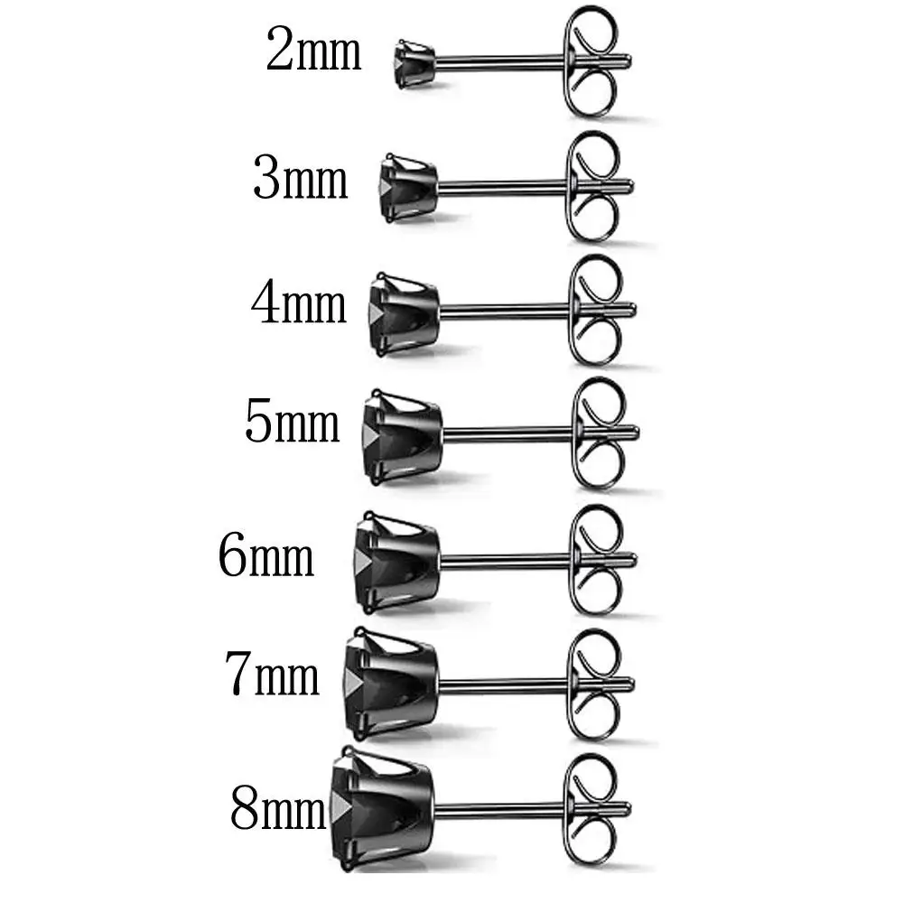1/7Pairs Stud Earrings Set Hypoallergenic Stainless Steel Cartilage Earrings Jewelry Sets for Women Men 2-8mm CZ Stud Earrings