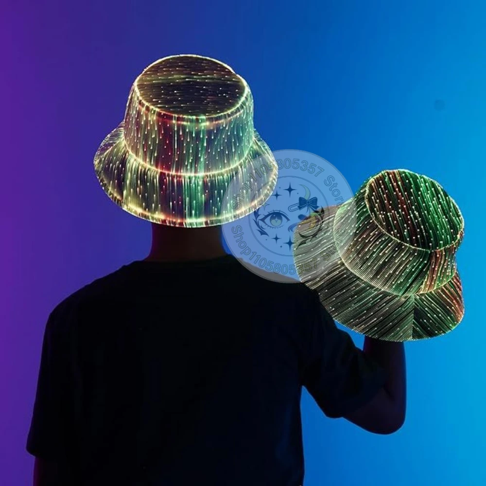 New Fashion Men Women Optical Fiber Fabric Bucket Hat Mutil-Color Harajuku High Street Cyberpunk Luminous Intelligent Hat