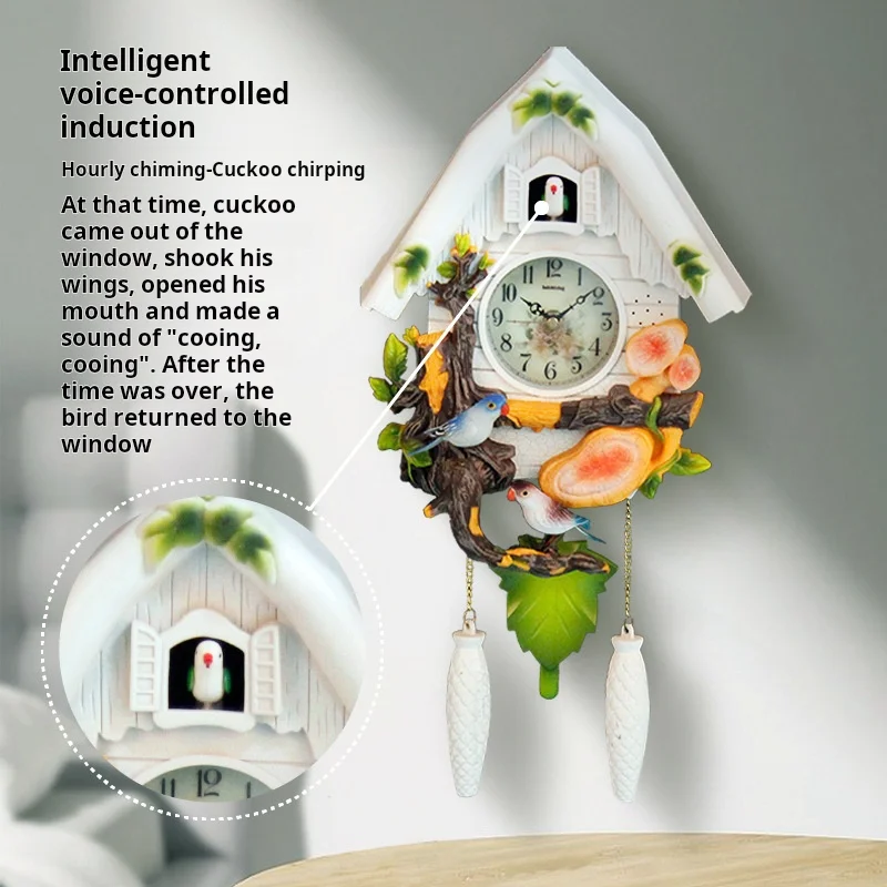 منبه للتحكم في ساعة الوقواق لغرفة الأطفال على الطراز الأوروبي ساعة حائط إلكترونية صامتة ساعة كوكو لغرفة المعيشة ديكور المنزل