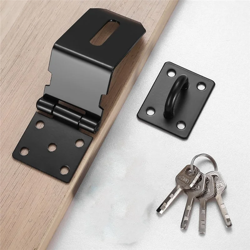 

【B55AQ】Stainless Steel Latch Lock Padlock Hasp With Padlock And Keys Set, 4 Inch 90 Degree Hasps, Door Latches