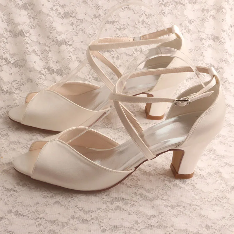 23 Colors Customized Cross Strap Ivory Block Heel Sandals Women Wedding Shoes Peep Toe Dance Shoes Outside
