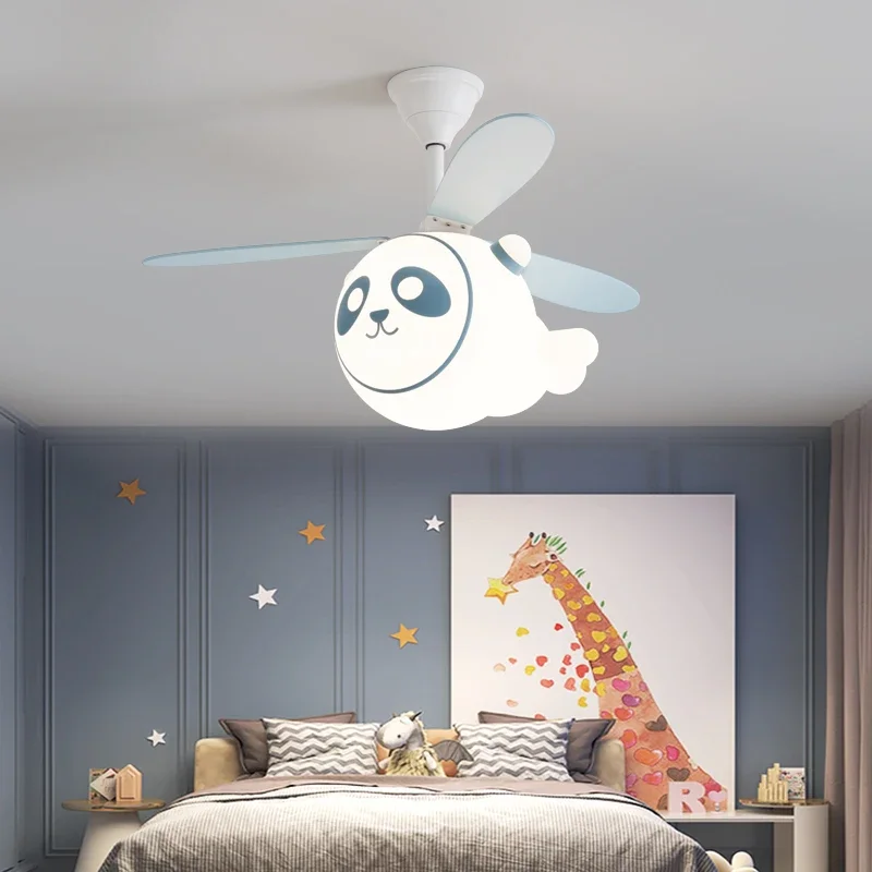 Children's room light, fan light, creative and personalized ceiling fan light, cartoon bedroom, panda ceiling light