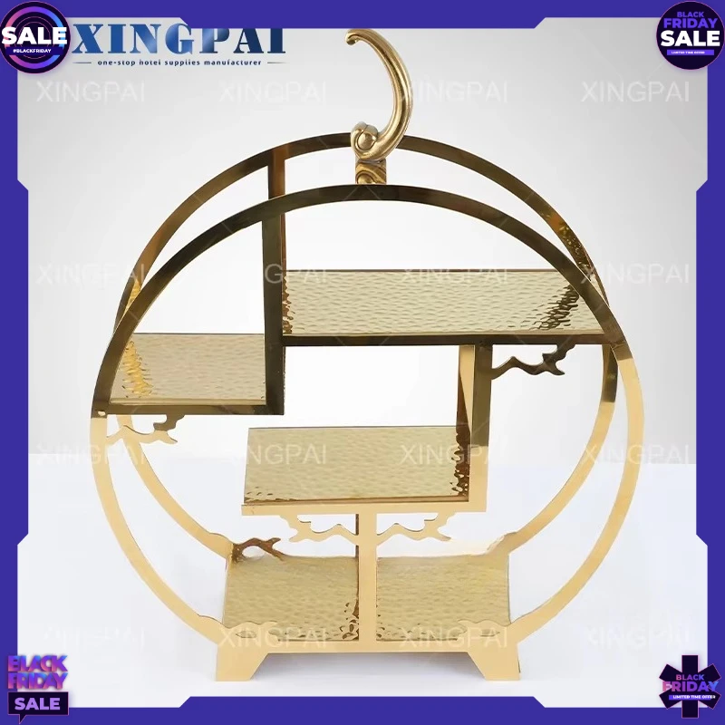 Hotel & Restaurant Supplies Hammered Stainless Steel Luxury Gold Multi Tiers Cake Stands for Wedding Cakes