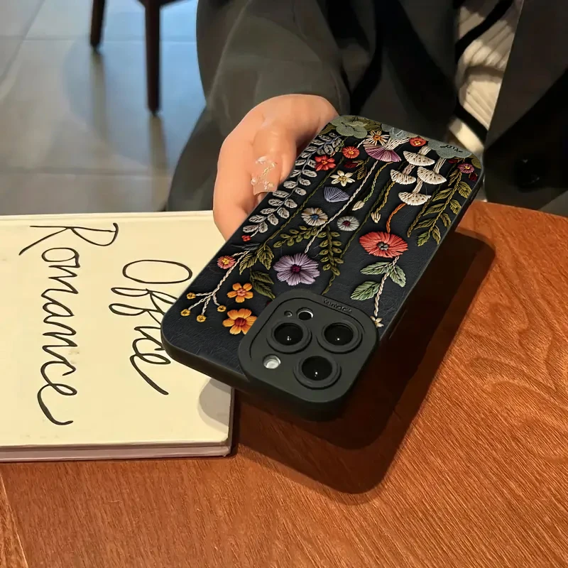 For iPhone 17 Air 16E 16 15 14 13 12 11 Pro Max Case Embossed Floral Pattern Painted Phone Cover For iPhone XS X XR 7 8 Plus SE2 - náhled 3