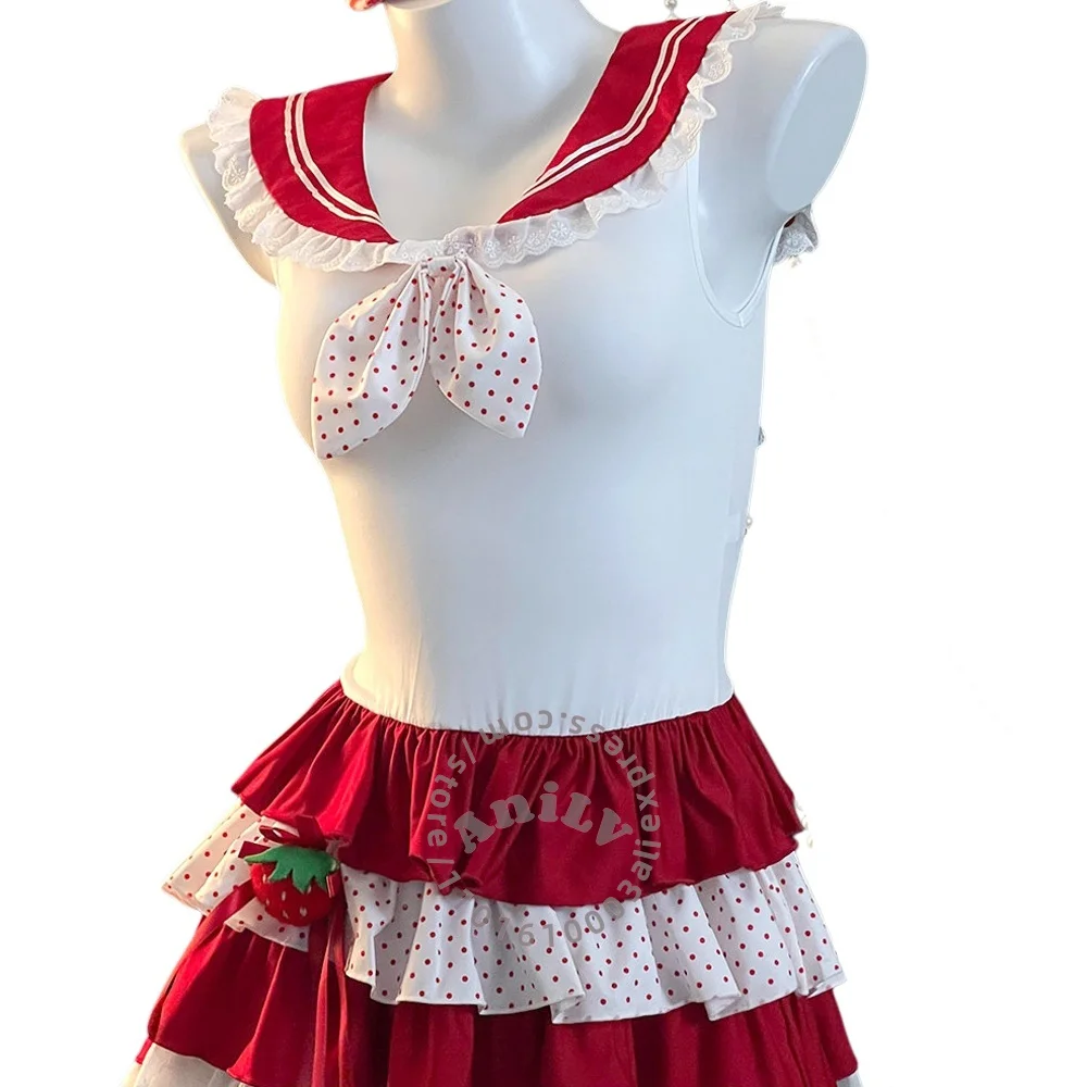 AniLV Anime Kawaii Bunny Lolita Uniform Cute Strawberry Cake Dress Outfit Cosplay Costume - view 4