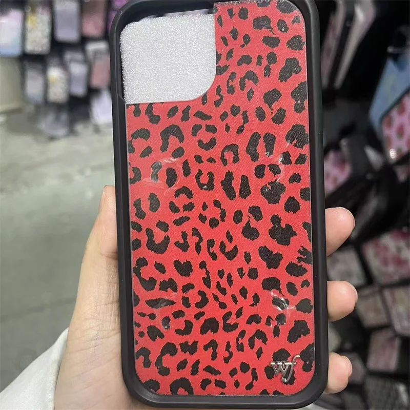 Wildflower Red Meow Colorful Leopard Phone Case for iPhone 17 16 15 14 13 12 Pro Max Plus Starry Plaid WF Soft Edged Back Cover