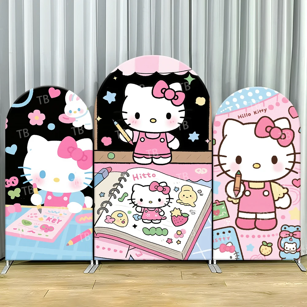 

Hello Kitty Arch Backdrop Cover Drawing Pencil Notebook Cute Photo Booth Props for Themed Parties & Home Decoration