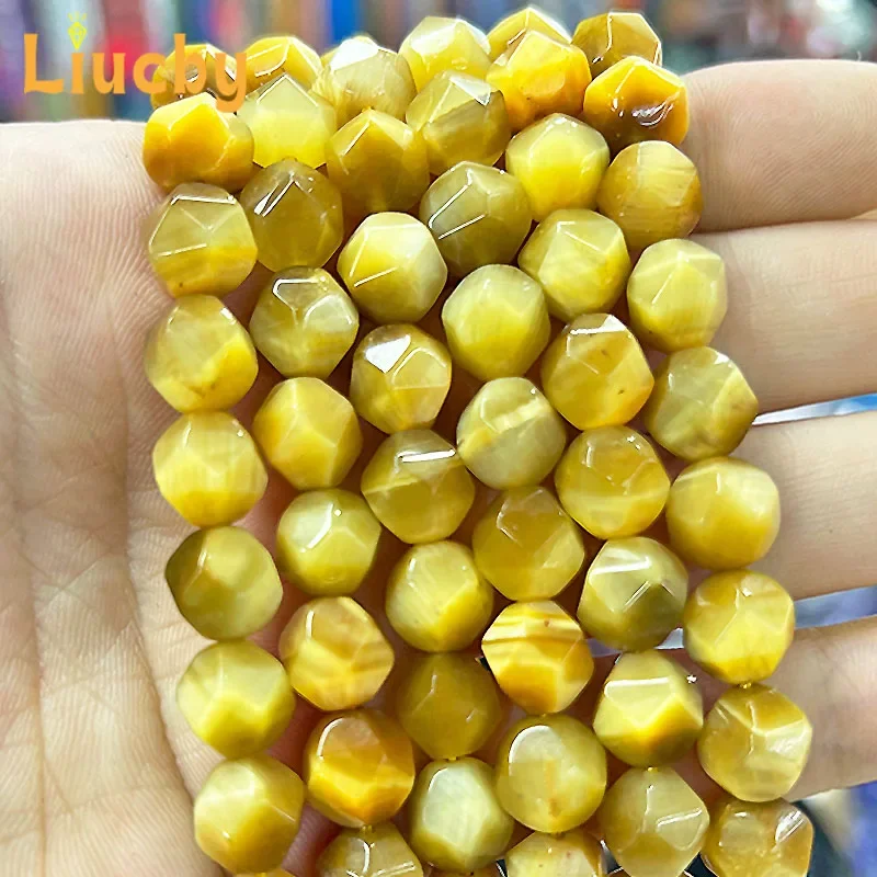 Naturstein facettierte goldene Tigerauge-Achatperlen für Schmuckherstellung, DIY-Ohrringe, Armbänder, Accessoires, 15" Großhandel 6/8/10/MM – Detail 2