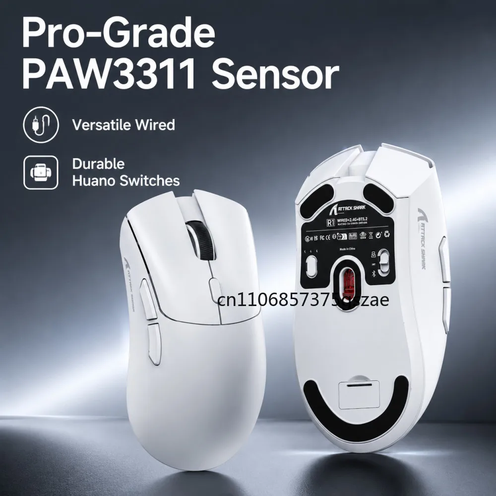 R1 Attack Shark Lightweight Wireless Mouse, 18000dpi,1000Hz PAW3311,Bluetooth Tri-mode Connection, Macro Gaming Mouse @3C1