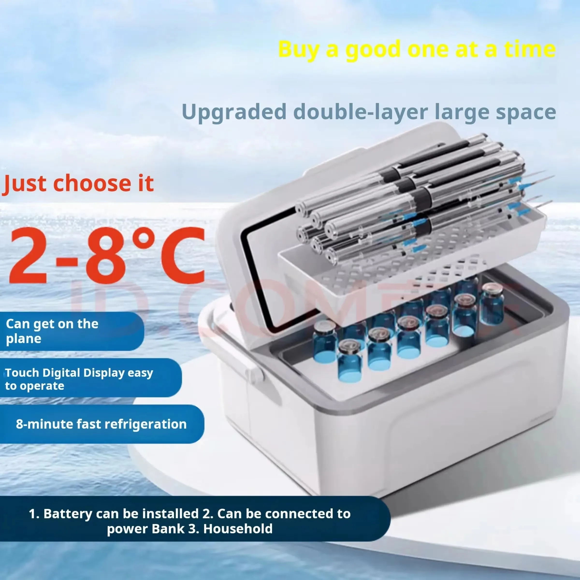 

Double layer ultra large capacity insulin refrigerator, drug refrigeration, car travel insulin constant temperature refrigerator