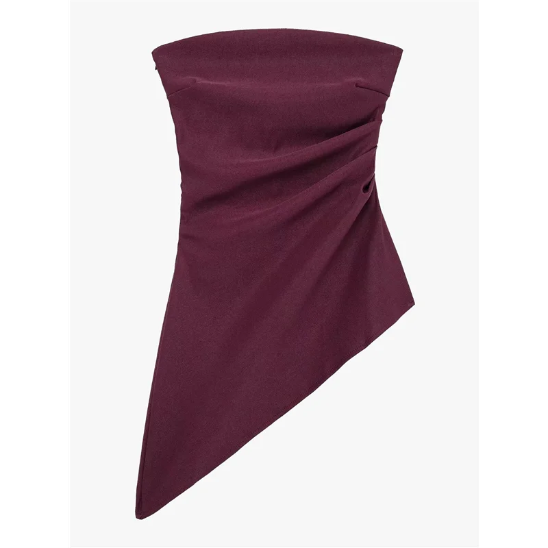 

NEW-Womens Summer Tube Tops 2025 Trendy Strapless Ruched Going Out Tops Outfits Asymmetrical Bandeau Shirts