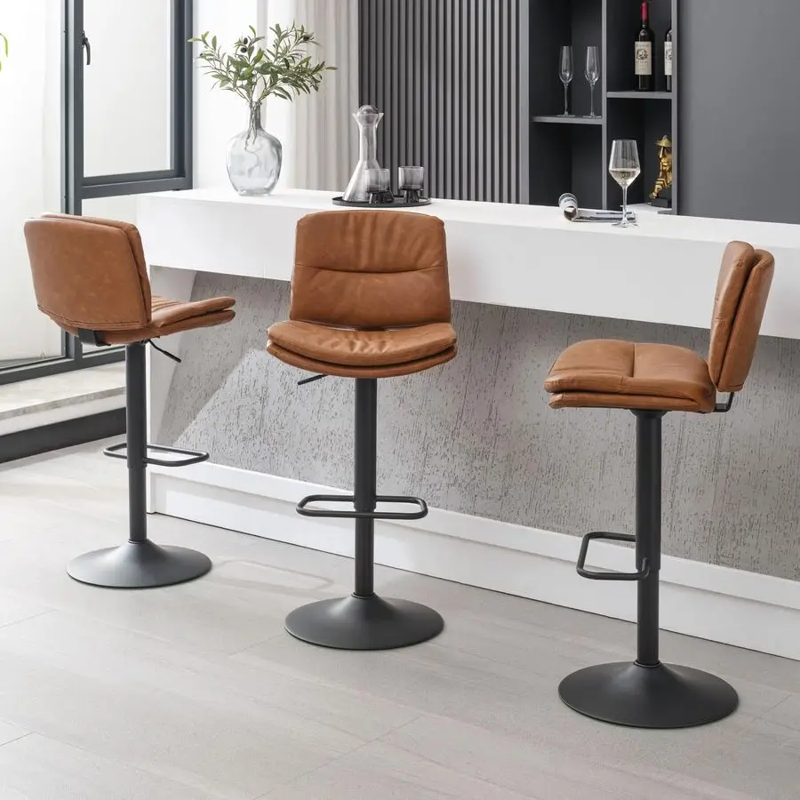 

Bar Stools Set of 3, DoubleLayer Upholstered Counter Height Bar Stools with Back, Adjustable Bar Stool 2432, Faux Leather Barsto
