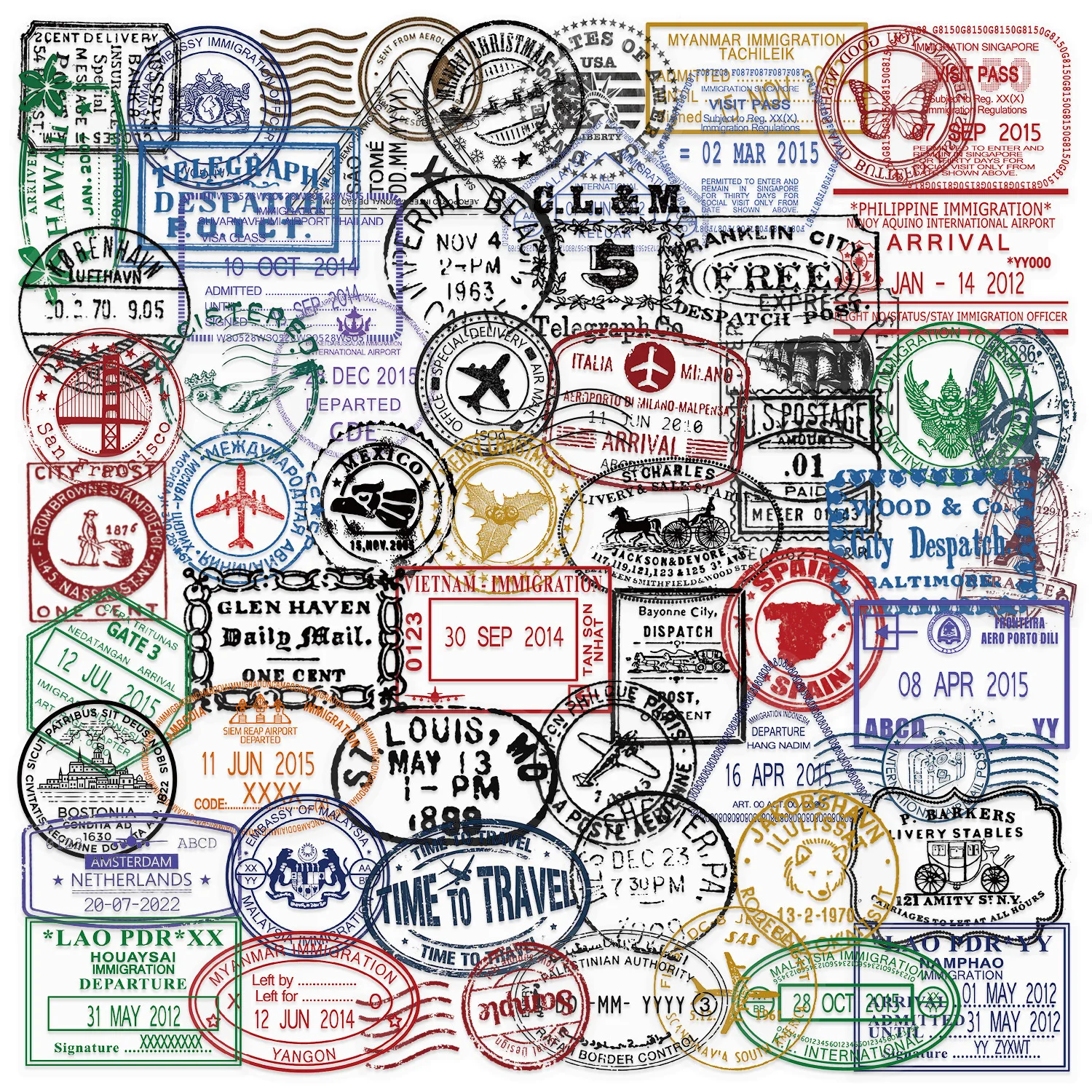 10/60 Stück transparente Retro-Poststempel-Aufkleber, personalisierte kreative Dekoration, Handyhülle, Schreibwarenbox, Scrapbook-Aufkleber