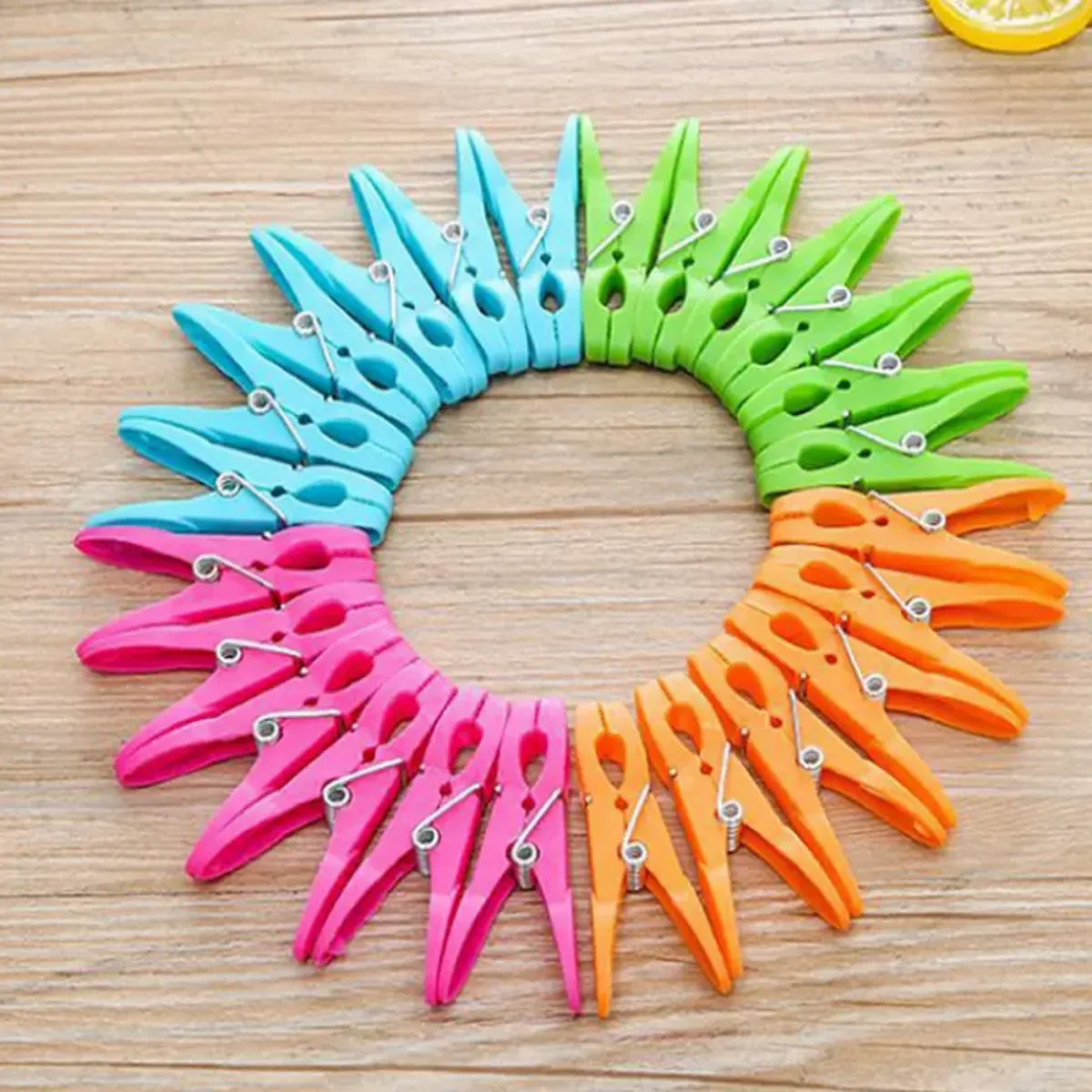 24pcs Colorful Plastic Clothespins, Heavy Duty Laundry Clothes Pins Clips With Springs, Air-Drying Clothing Pin Set