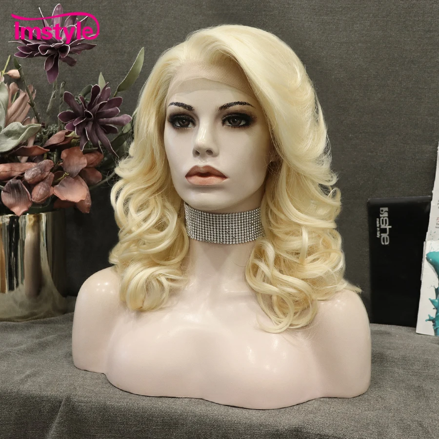 Imstyle 613 Blonde Wig Synthetic Lace Front Wig Short Natural Wavy Wigs For Women Cosplay Wig Heat Resistant Fiber