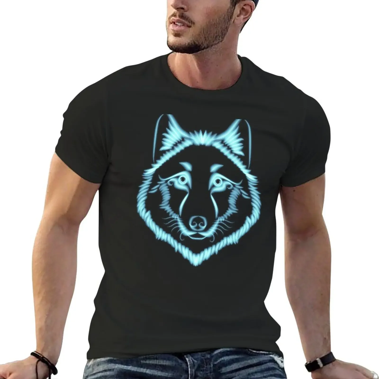 Moonlight Wolf Spirit T-Shirt oversized graphic tee anime figures custom t shirt Men's cotton t-shirt