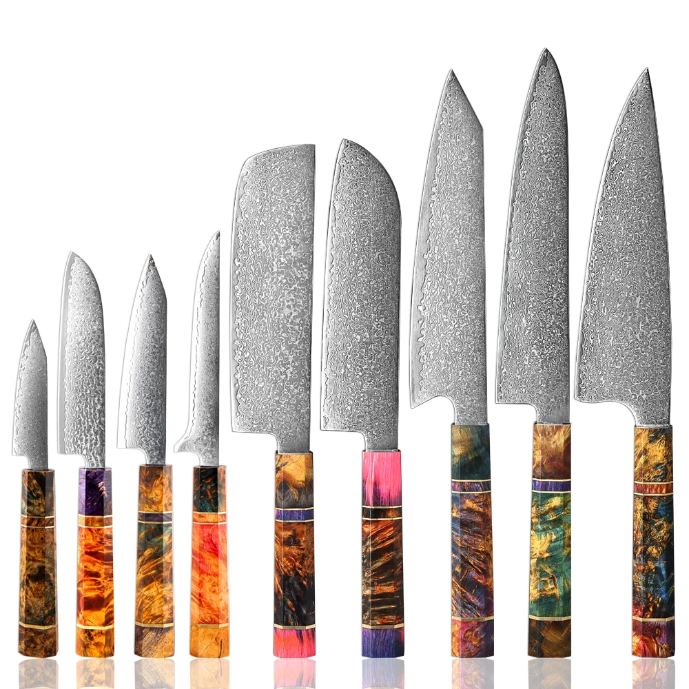 

Japanese Damascus Chef Knife Set 1-9 PCS Razor Sharp Chef Slicing Kiritsuke Knife With Octagonal Handle Kitchen Cooking Knives