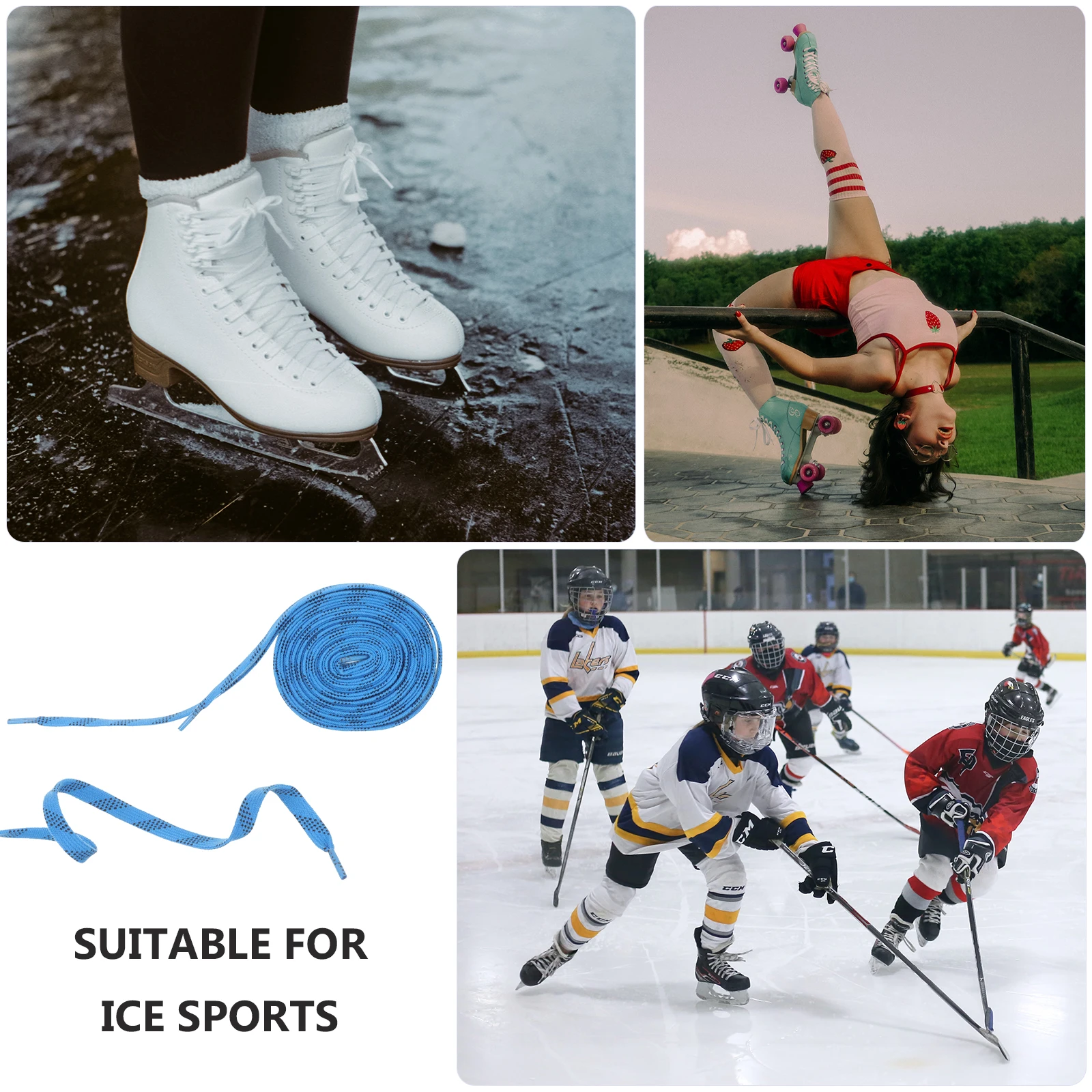 

1pcs Flat Hockey High-Strength Skates Shoelaces For Ice Durable Sports Shoe Replacement Roller Skates Laces Ice Hockey Shoelaces