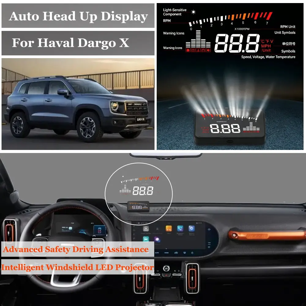 Car Head Up Display For Haval Dargo X (Big Dog) B06 2020-2026 AUTO HUD Windshield Projector Accessories Speedometer Odometer RPM