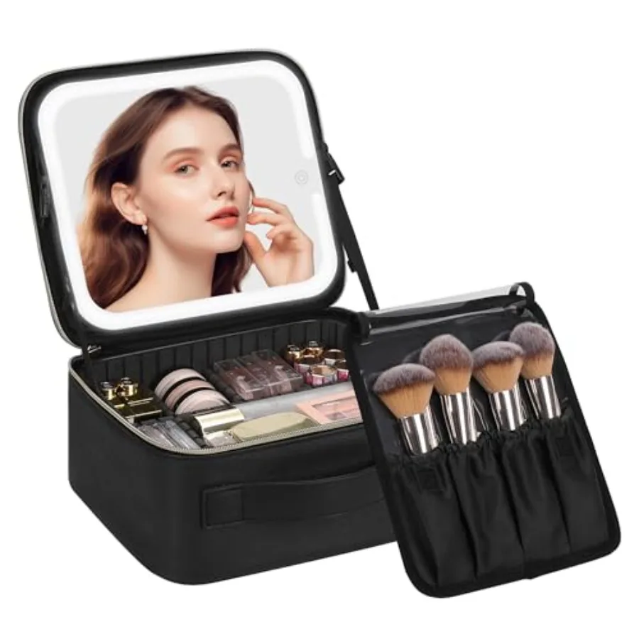 

Makeup Bag with LED Mirror, Travel Makeup Case for Women and Makeup Artists Cosmetic Organizer Make Up Bags with Light Up Mirro