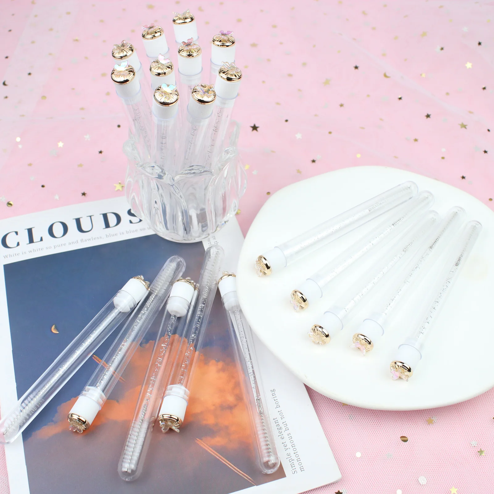20pcs Mascara Wands Tube Reusable Lash Spoolies Pear Diamond Tube Eyelash Brush Tubes Spoolies Lash Extension Brushes Applicator