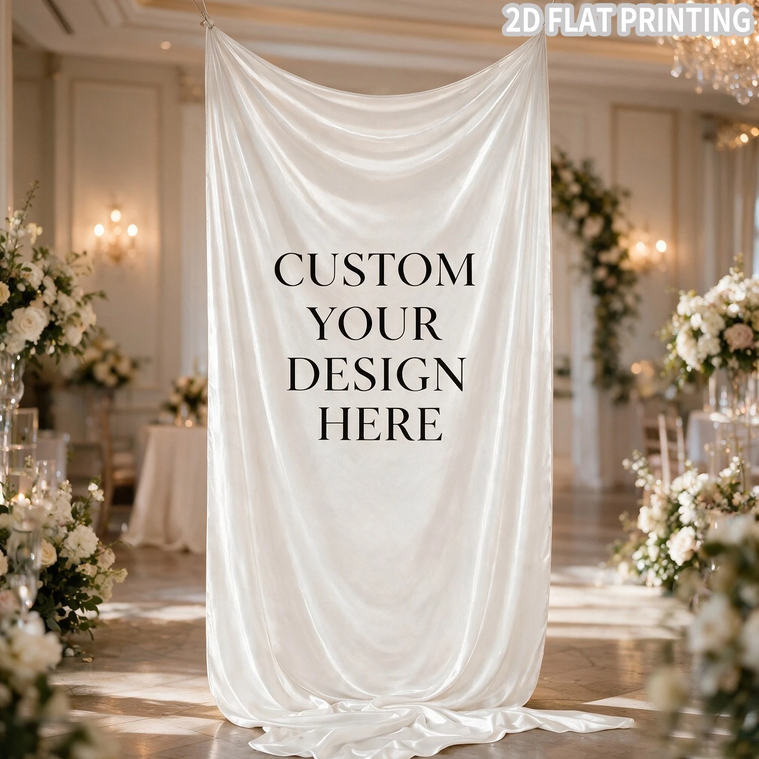 1pc Custom Satin Party Banner(NO STAND), 2 Styles To Choose, 100x220cm/ 130x260cm - Ideal for Birthday, Wedding, Bridal Shower