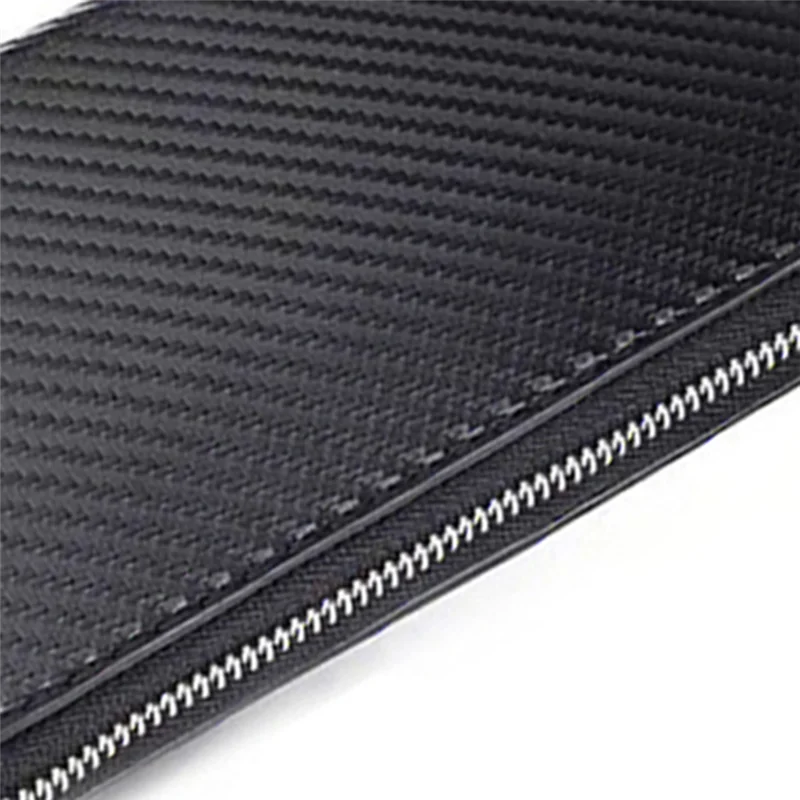 ABBK-Fibra di carbonio in pelle microfibra con cerniera lunga Porta carte di grande capacità Clip per banconote Tasca per cellulare Portafoglio da uomo
