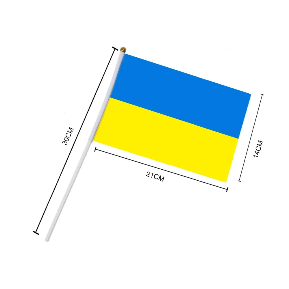 14X21 CM Ukrainian Flag Small Hand Waving For Car With Plastic Pole Double Sided Polyester Printing Ukraine National Flags Peace