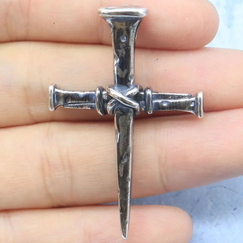 9.5g 3D Long Cross Of Nails Christianity Pendant Customized 925 SOLID STERLING Silver Pendant