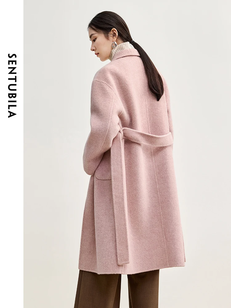 SENTUBILA High Quality Woolen Coat Women 2024 Winter Oversized Double Sided Wool Jacket Big Pocket with Sashes Outwear W44O56004