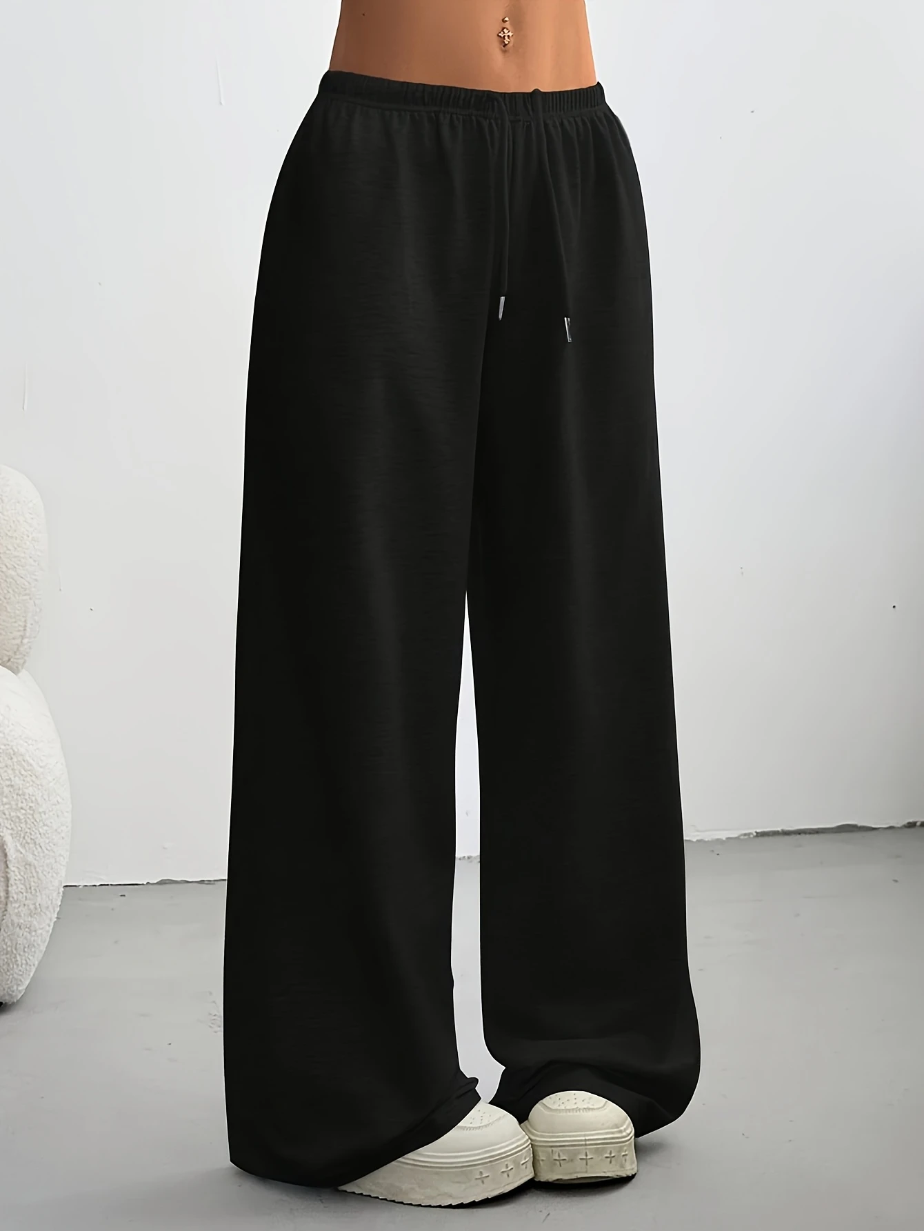 Women's Wide-Leg Athletic Sweatpants Elastic Drawstring Waist Wide-Leg Trousers Loose-Fit Medium-Stretch Pants Suitable for Gym