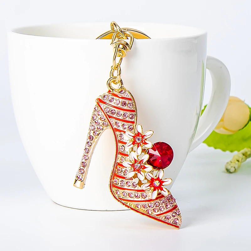 Elegant Flower High Heels Key Chain Women's Bag Pendant Alloy Rhinestone Car Key Ring Fashion Backpack Ornament - view 3
