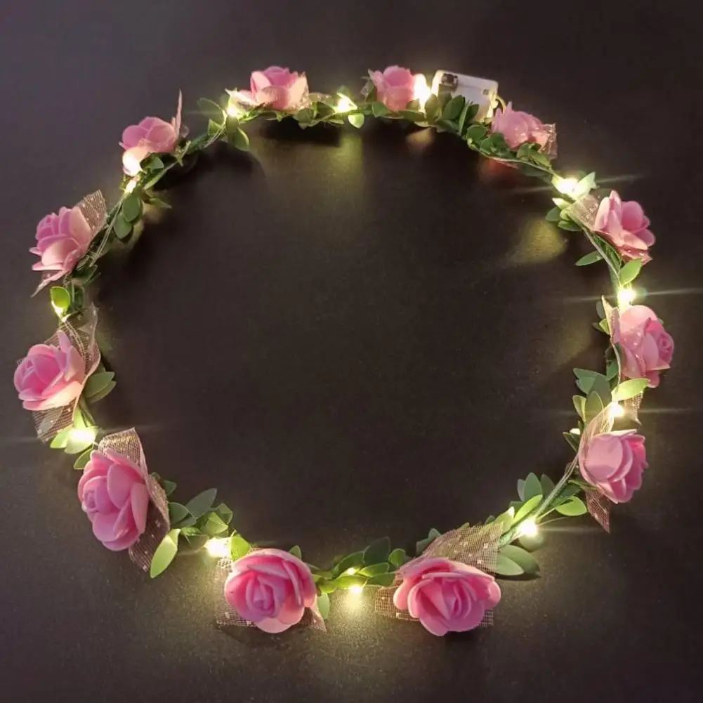 Romantic Glowing Wreath LED Light Rose Flowers Hairband Headpiece Wedding Party Girl Birthday Favor Luminous Hair Garland