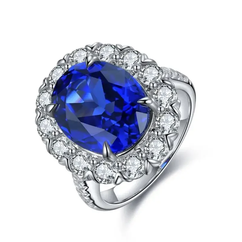 RUIF 2024 New Royal Blue Lab Sapphire S925 Silver Rings Oval Shape 9.145ct Gemstone Weddingring for Women