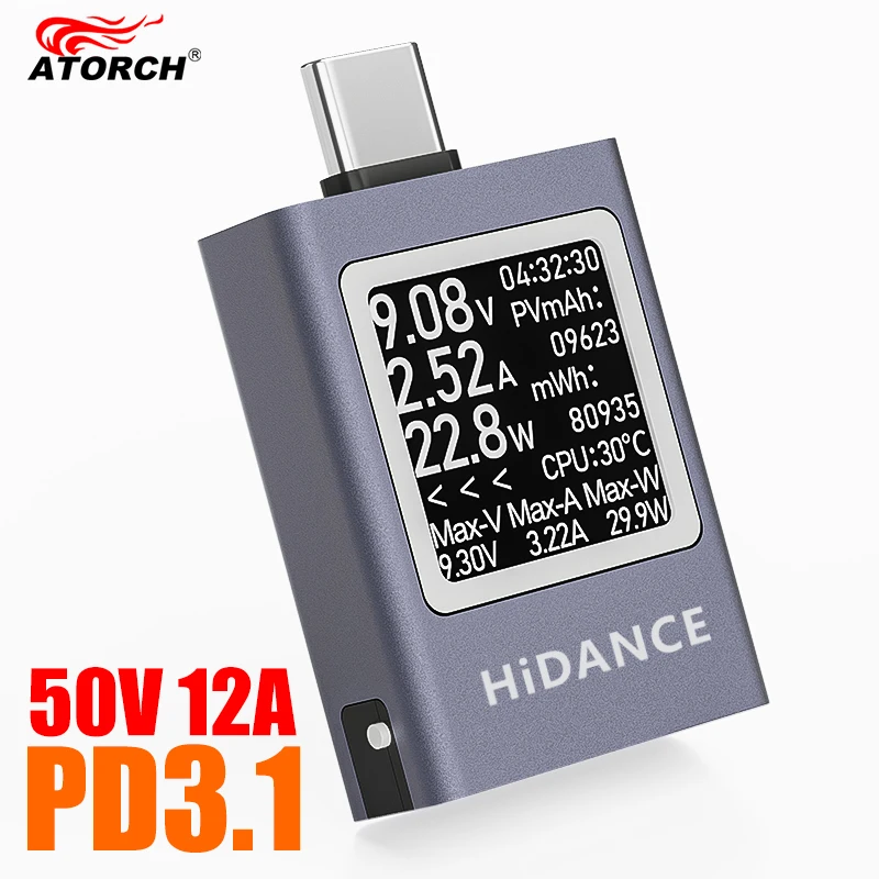 HDC-085C-medidor de potencia de 4,5-50V, 0-12A, PD3.1, pantalla Digital multifunción, amperímetro de voltaje de CC, probador de carga de teléfono