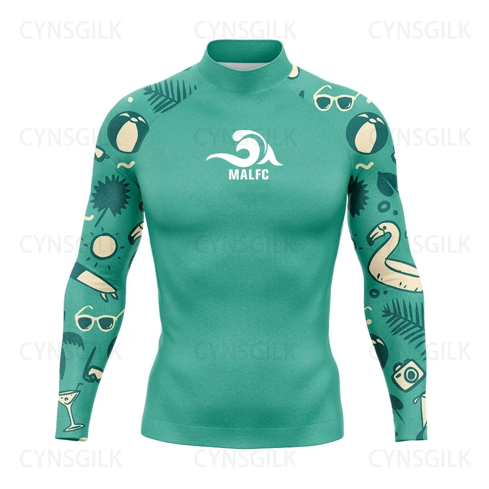 MALFC-Rash Guard z długim rękawem dla mężczyzn, ubrania do surfingu, strój kąpielowy Rashguard, odzież surfingowa, UPF 50, sporty wodne, stroje