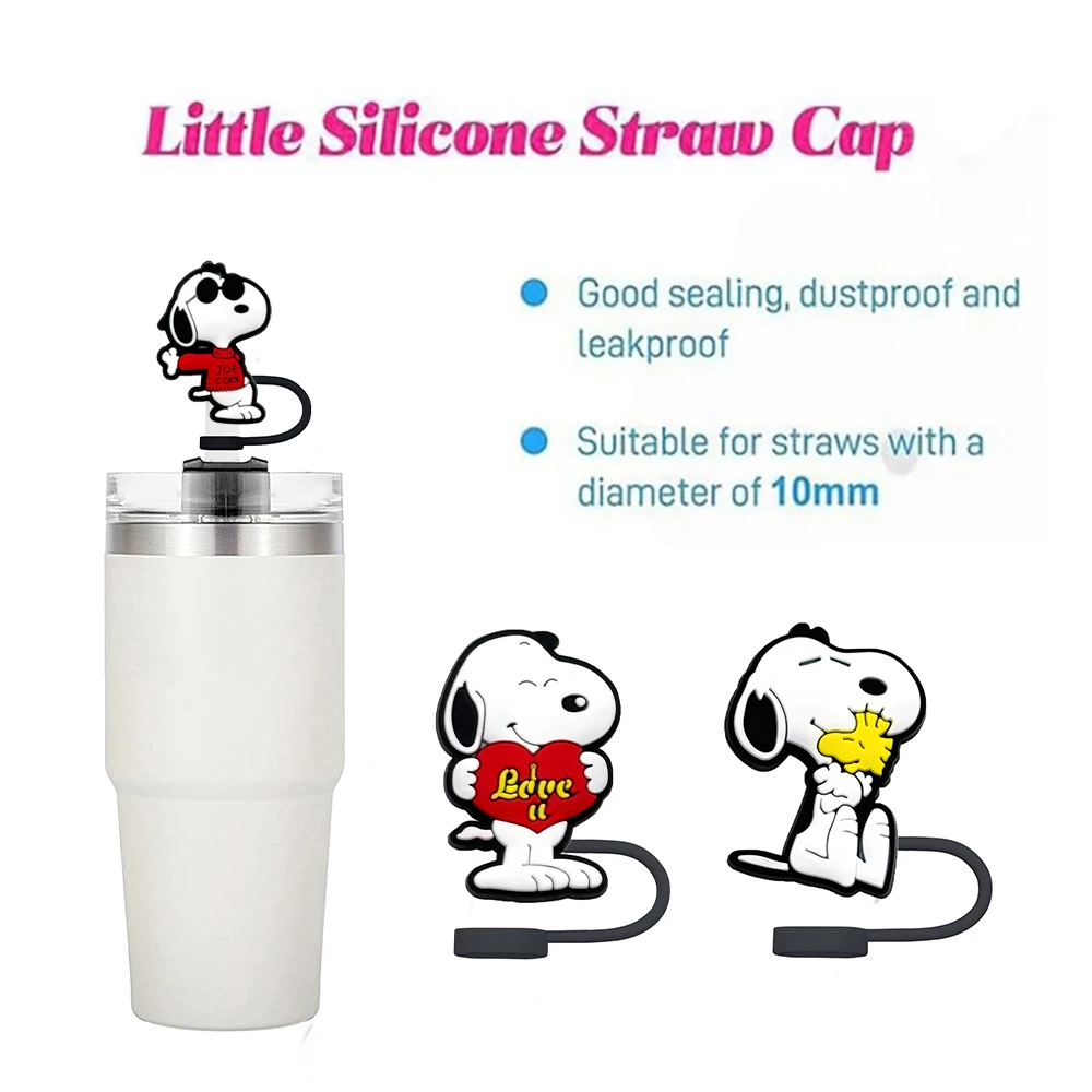 MINISO Snoopy Straw Cover Cap 10MM Cartoon Drink Straw Plug Reusable Splash Proof Drinking Fit Cup Straw Cap Charms accessories