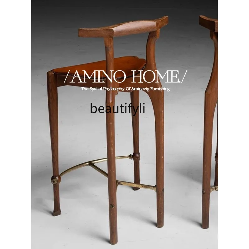 

Medieval solid wood bar chair saddle leather bar chair bar stool retro wind island chair