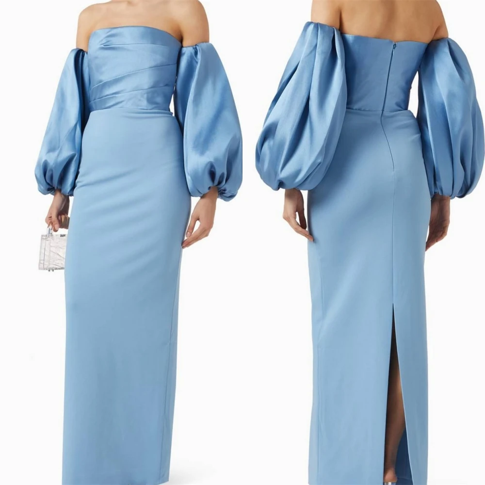 

Customized Simple Jersey Strapless Evening Dress Formal Detachable Sleeve Cocktail Dress Modern Back Slit Special Occasion Gowns