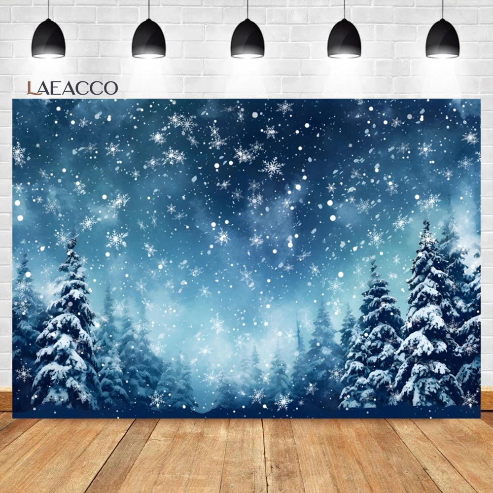 Laeacco Winter Wonderland Backdrop Snow Covered Pine Trees Winter Forest Landscape Christmas Portrait Photography Background