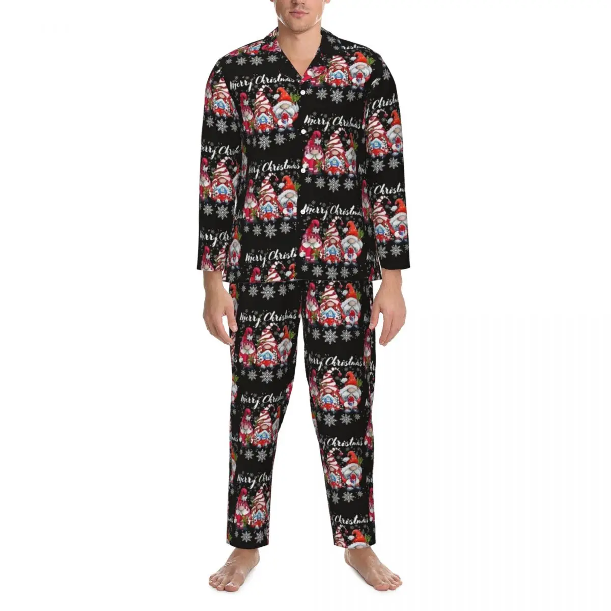 Merry Christmas Gnomes Sleepwear Autumn Casual Oversized Pajama Sets Men Long Sleeve Kawaii Night Graphic Home Suit