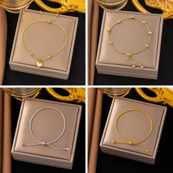 Stainless Steel Love Heart Charm Bracelet For Women Gold Color Drawstring Adjust Length Wrist Chains Jewelry Birthday Gifts