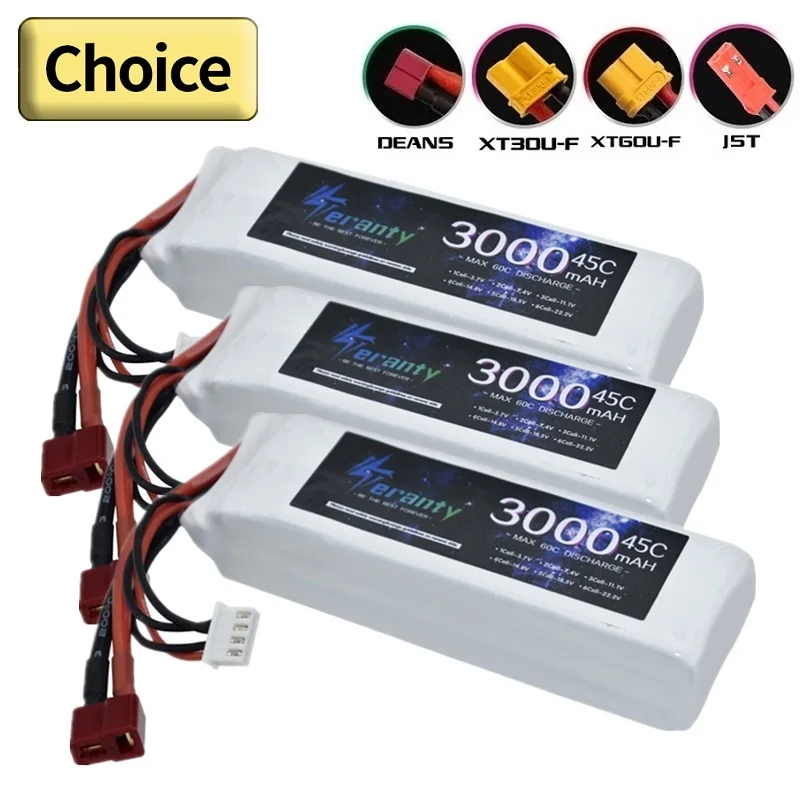 

TERANTY 3S 11.V Lipo Battery 3000mAh 45C With T Plug for RC FPV Airplane Helicopter Drone Tank Model Racing Car Hobby DEANS XT60